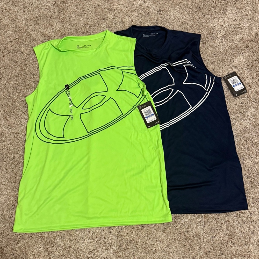 Under Armour Kids Tank Tops - Neon Green and Dark Blue